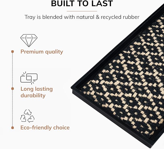 Anji Mountain Heavy Duty Waterproof Rubber Shoe Storage Mat Organizer/Boot Storage Tray Multi Use For Entryway with Coir, Black and Ivory Insert, Fits 2 Pair (24.5" Wide)