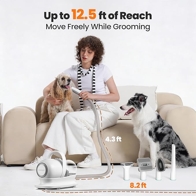 Neakasa P1 Pro Dog Grooming Vacuum Kit, 6-in-1 Pet Hair Grooming with Clippers and Vacuum, 9000Pa Suction, Low Noise, 1L Dust Cup for Home Shedding & Trimming