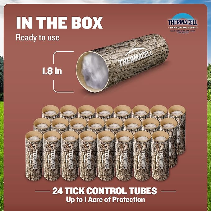 Thermacell Tick Control Tubes; 24 Per Box; No Spray, Easy-to-Use; Kills Ticks That May Carry Lyme Disease; Place in Backyard, Gardens or Wooded Areas Twice a Year; Won't Harm Kids, Pets or Environment