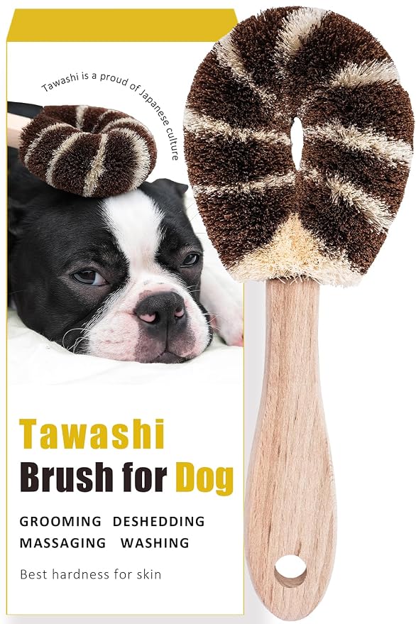 Wablade Dog Brush for Sensitive Dogs & Puppies, Soft, 9.1", Made in Japan | Daily grooming & massage for routine care, gently lifts loose surface fur with palm & sisal fibers (Not a Deshedding Tool)