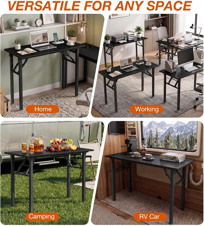 XBurmo Small Folding Desk Folding Table, No Assembly Foldable Desk Gaming Desk, 43.3-Inch Computer Table Workstation with 2 AC Outlets and 2 USB Ports for Bedroom and Home Office, Dark Oak