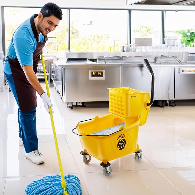 Dryser Commercial Mop Bucket with Side Press Wringer, 26 Quart, Yellow