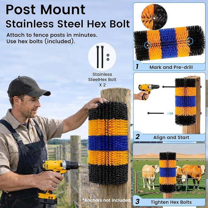 17" x 7.9" Livestock Scratching Brush for Horse, Wall-Mount Grooming and Massage Scratch Brushes for Cow Donkey Goats Horse Sheep, with 8 Screws for Back Itch Relief & Keep Cleaning (1Pcs)