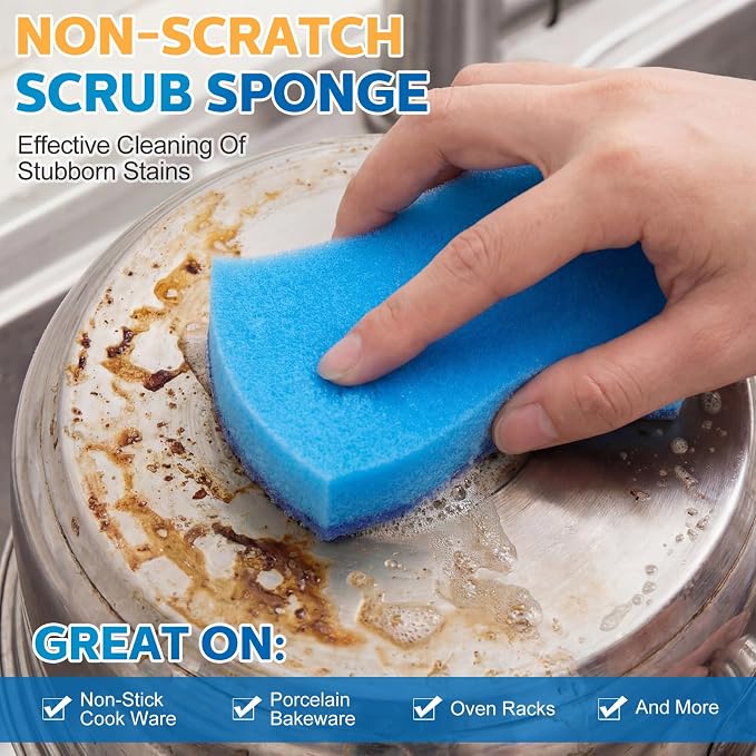 Tioncy 90 Pcs Individually Wrapped Sponge Bulk Non Scratch Scrub Kitchen Cleaning Sponges Blue Dual-Sided Dish Scrubber, Cleans Fast Without Scratching for Washing Dishes and Cleaning Kitchen