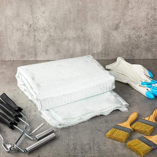 Hahafelt 9 Pcs Fiberglass Cloth with Rollers Kit, 12 ft x 50 Inches 1708 Biaxial Fiberglass Cloth Roll, Fiber Glass Roller with Brushes and Glove, Fiber Glass Repair Kit for Shower Boat Tub