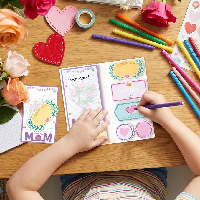Xqumoi Mother's Day Sticky Notes Set - 550 Sheets Best Mom Ever Self-Stick Note Pads Floral Heart Divider Tabs Bundle Memo Pad, Mother's Day Birthday Gifts for Mom Wife Grandma