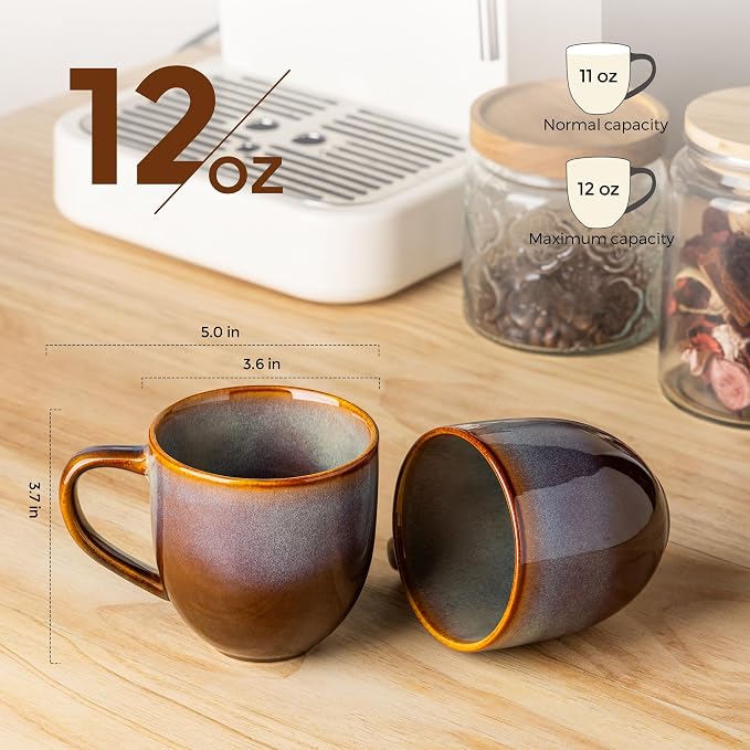 theterra Ceramic Coffee Mugs Set of 6, 12oz Handmade Coffee Cups with Handle for Latte, Tea, Milk, Beer, Hot Cocoa, Dusk Blue