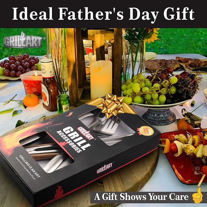 GRILLART BBQ Tools Grill Tools Set -18Inch Grilling Tools BBQ Set - Grill Accessories w/BBQ Tongs, Spatula, Fork, Brush- Stainless Grill Kit Grilling Set - Gift Ideas BBQ Accessories Gifts for Men Dad
