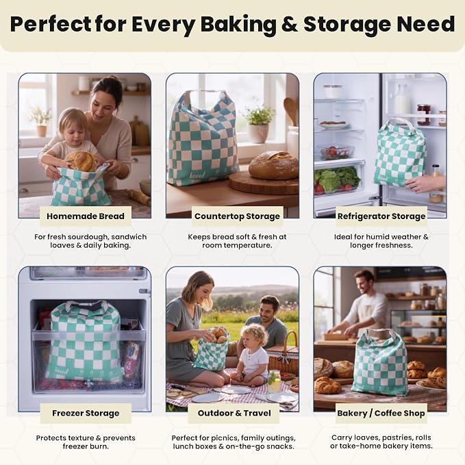 3-Pack Premium Reusable Beeswax Bread Bags for sourdough (XL, M, S) | 100% Organic Cotton, Secure Lock Closure, Freezer-Safe, Bread Storage, Breathable & Freshness Support, Eco-Friendly Bread Bag