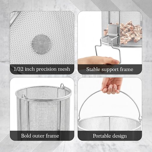 1 Pcs 1/32″ Mesh 5 Gallon Dip and Drain Stainless Steel Part Cleaning Strainer Basket for Buckets, Swing Handle, for Mechanics, Auto Parts Washing, Shop & Home Workshop, Bucket Not Included