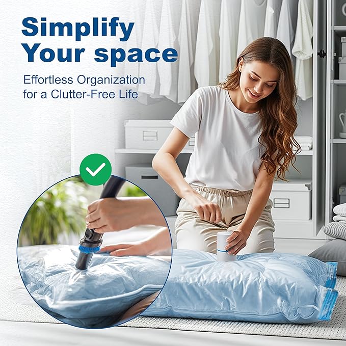 HOUSE DAY 10 Jumbo Vacuum Seal Bags For Clothing Travel, 80% Space Saving Travel Vacuum Bags with Electric Pump, Vacuum Storage Bags For Clothes, Comforters, Blankets, Moving, Reusable & Durable