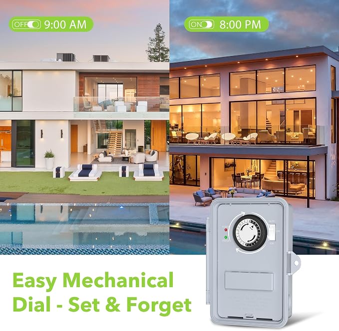 BN-LINK Pool Pump Timer Outdoor Mechanical Timer Box, Heavy Duty 24 Hour Programmable, 2HP 40A Max, 120, 240, 277 VAC, for Pool Pump, Water Heater, Fans, SPA