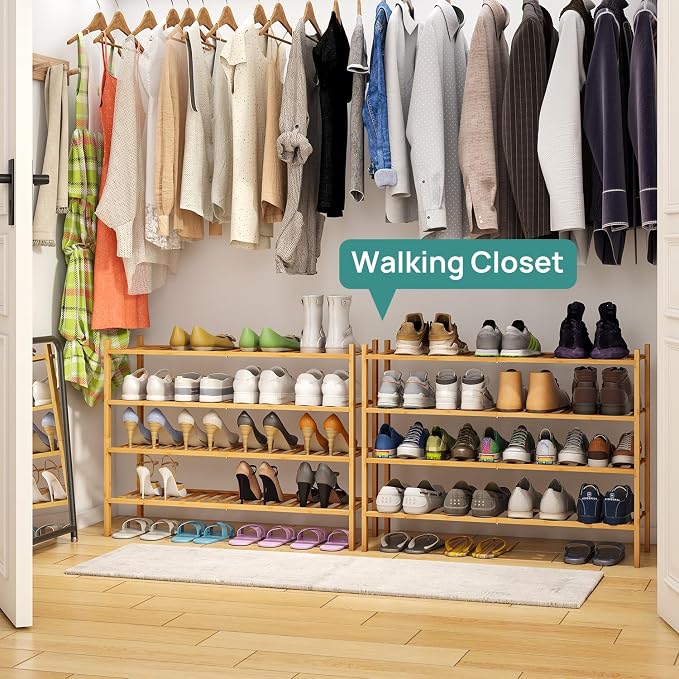 viewcare Shoe Rack, 4-Tier Long Shoe Rack for Entryway, Bamboo Wood Shoe Shelf for Closet & Hallway, Long 33IN | Beautiful | Functional | Sturdy | Durable