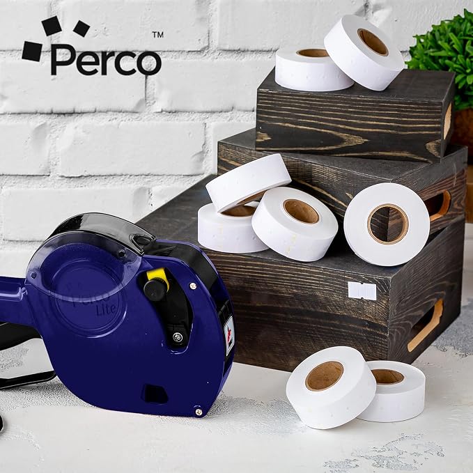 Perco 1 Line White Labels - 8,000 Blank Price and Date Gun Labels for Perco Lite, X, Plus and Pro 1 Line Price and Date Guns- 8 Rolls, 1 Sleeve - Made in USA