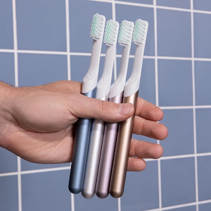Quip Metal Sonic Electric Toothbrush for Adults - Time Travel & Soft Bristles with Travel Case & Replacement Brush Head - 3 Month Battery Life, Twilight Faded Blue
