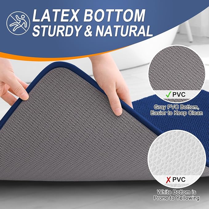 OLANLY Thick Memory Foam Bathroom Rugs 36x24, Soft Absorbent Bath Mat, Navy | Quick Dry Bath Mat Rugs, Non-Slip Mats, Machine Washable Carpet for Bathroom Floor, Tub and Shower, Home Decor Accessories