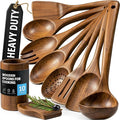 Zulay Kitchen 10-Piece Wooden Spoons for Cooking - Smooth Finish Teak Wooden Utensils for Cooking - Soft Comfort-Grip Wood Spoons for Cooking - Non-Stick Wooden Cooking Utensils - Wooden Spoon Sets