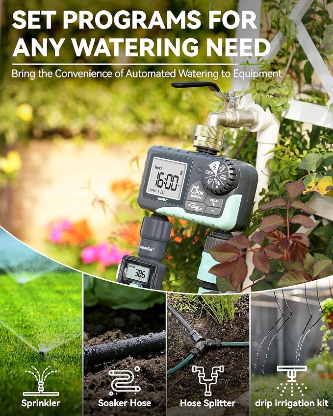 RAINPOINT Sprinkler Timer for Garden Hose - 2 Pack Brass Intel Hose Timer Rain Delay/Manual Watering/Automatic Irrigation for Yard Lawn