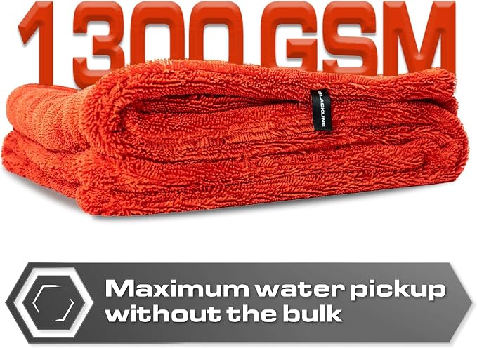 Blackline Car Drying Towel - 2ft x 3ft XL-Popular Pick Among Detailing Pros - 1300 GSM Microfiber Towel - Absorbs Over 8lbs of Water - Leaves No Streaks, Spots or Scratches - Dries an Entire Car