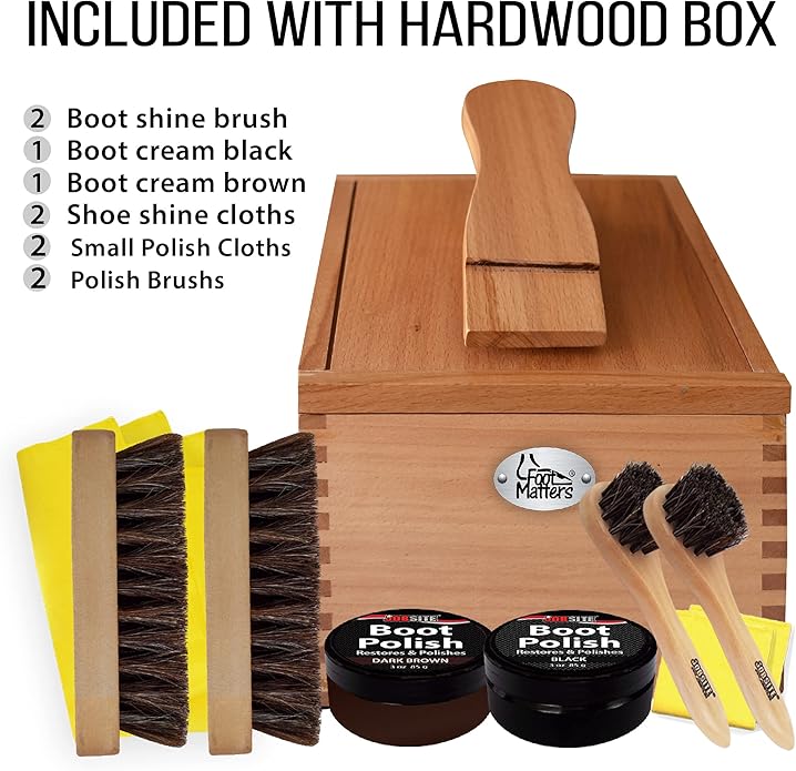 FOOTMATTERS Shoe Shine Valet Box - Hardwood Boot & Shoe Care