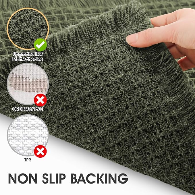 IM HOME Extra Large Waffle Bath Mat Dark Green 6'x2'(72" x 24"), Boho Woven Modern Bath Mat Rugs, Absorbent Non Slip Bathroom Rugs, Soft Washable Bath Rugs with Tassels for Bathroom