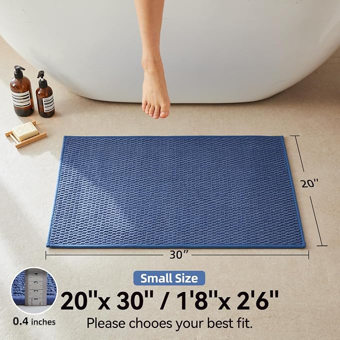 Triohero Bathroom Rugs Non Slip Washable, Super Absorbent Thin Bath Mat Small Quick Dry Low Pile Bathroom Rug, Denim Blue 20"x30"