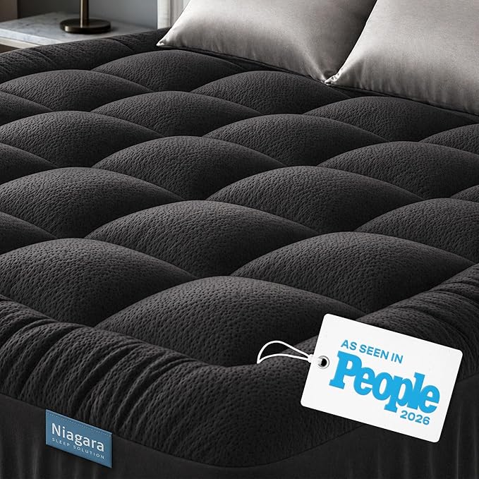 Niagara Sleep Solution Ultra Soft King Size Mattress Topper - Rayon Derived from Bamboo Pillow Top Mattress Pad for Back Pain Relief - Naturally Cooling for Hot Sleepers, Black