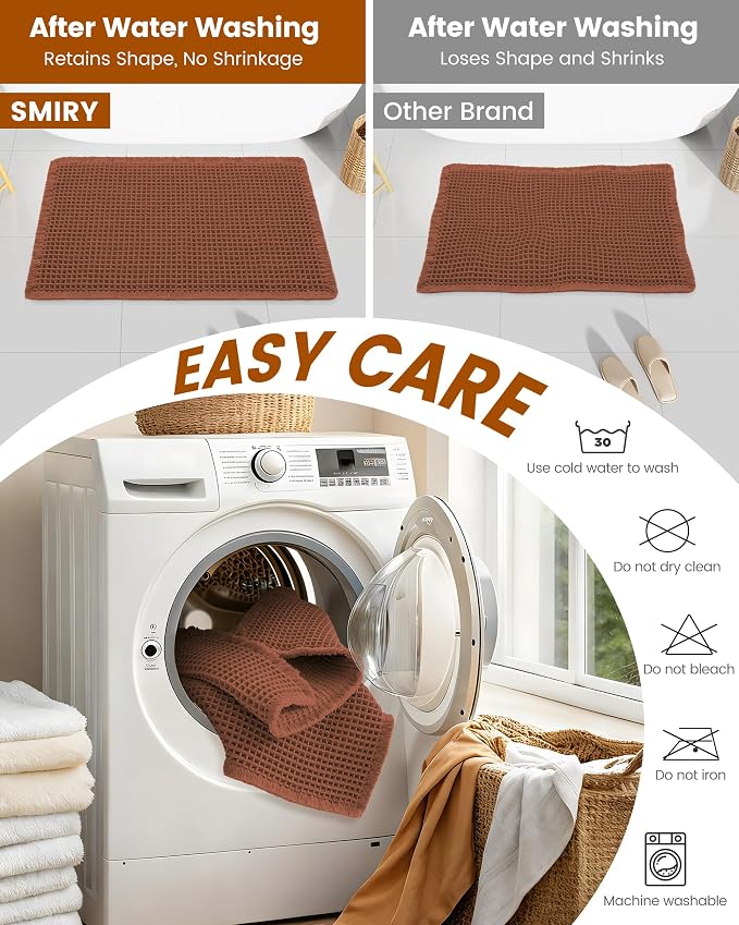 Smiry Waffle Bath Mat 36x24, Extra Soft Absorbent Bathroom Rugs, Non Slip Machine Washable Quick Dry Bath Rugs for Bathroom Floor, Tub, Shower, Home Decor Accessories, Orange