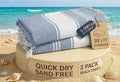 LANE LINEN Turkish Beach Towels, Super Absorbent, Quick Dry - Forever Blue | 2 Pack Extra Large Beach Towel - Pre-Washed for Soft Feel - Oversized Sand Free Quick-Dry Pool Towel - 39"x71", Picnic Ready