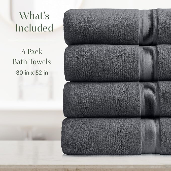 Springtree Home Luxury Bamboo Rayon Plush Bath Towel Set | 4-Pack | Grey | 35% Bamboo Rayon - 65% Zero Twist Cotton | Absorbent Quick-Dry Towels for Bathroom | Ultra Soft | OEKO-TEX Standard 100