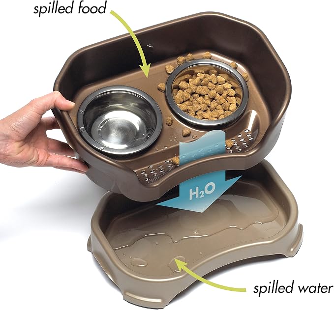 Neater Pet Brands Neater Feeder Deluxe Mess Proof Cat Bowls Elevated, Made in USA, No Spill Raised Bowls for Indoor Cats, Stainless Steel Food and Water Bowl Set, Pet Dish Feeding Station, Bronze