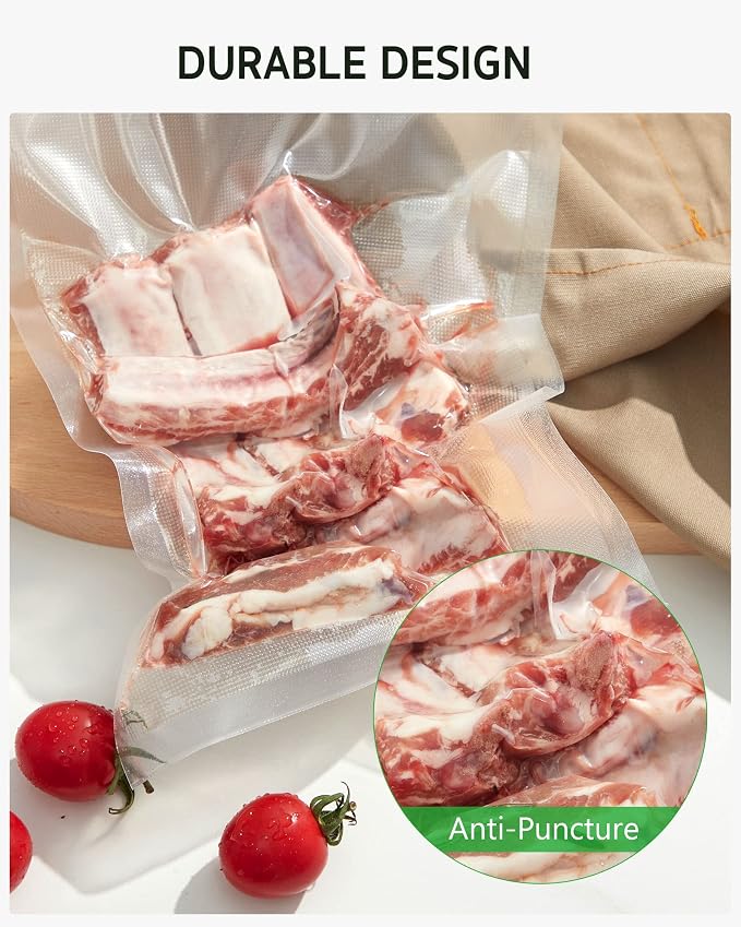 Syntus 200 Pcs Vacuum Sealer Bags for Food, Quart Size 8x12, BPA Free | Precut Bags, Sous Vide Microwave Freezer Safe, Meal Prep, Food Vacuum Storage, For All Vacuum Sealers