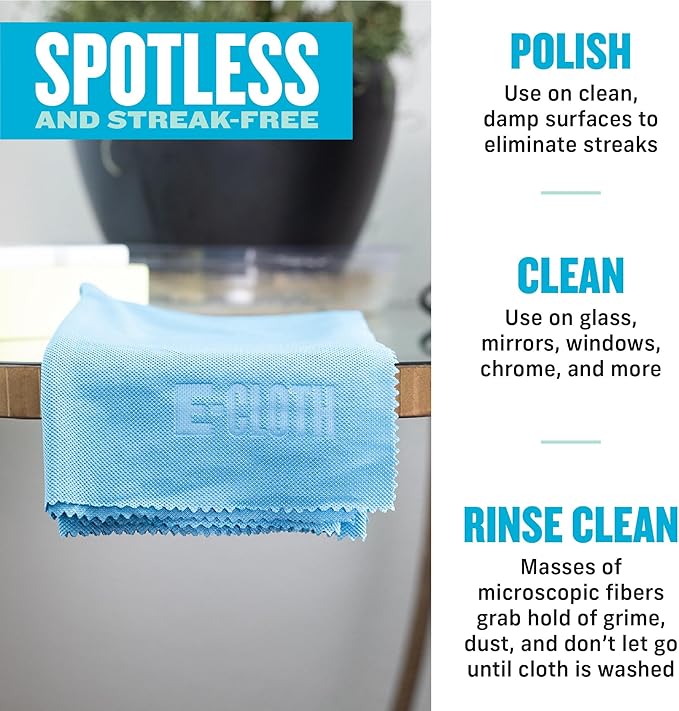 E-Cloth Glass & Polishing Cloths, Premium Microfiber Glass Cleaner, Great for Windows, Glass and Mirrors, Washable and Reusable, 100 Wash Guarantee, Assorted Colors, 8 Pack