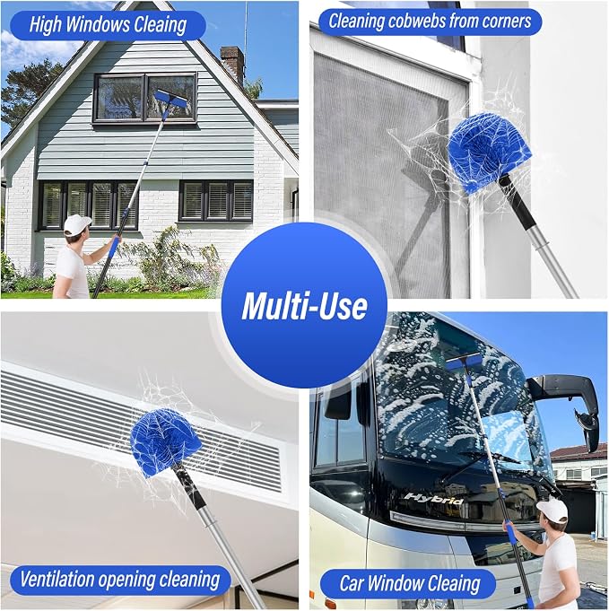 26FT High Window Washing Kit with Extension Pole, 2 in 1 Window Cleaning Squeegee Kit, Cobweb Duster with 5-20FT Telescoping Pole, High Reach Duster Kit for Outdoor, Indoor and Solar Panel Cleaning