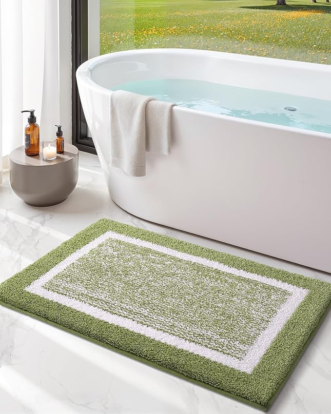 Color&Geometry Simple and Stylish Large Bath Mats for Bathroom Non Slip, 24"x36" Green and Ivory Bathroom Rugs, Absorbent, Soft, Washable, Microfiber Bath Rug Shower Mat Outside Shower