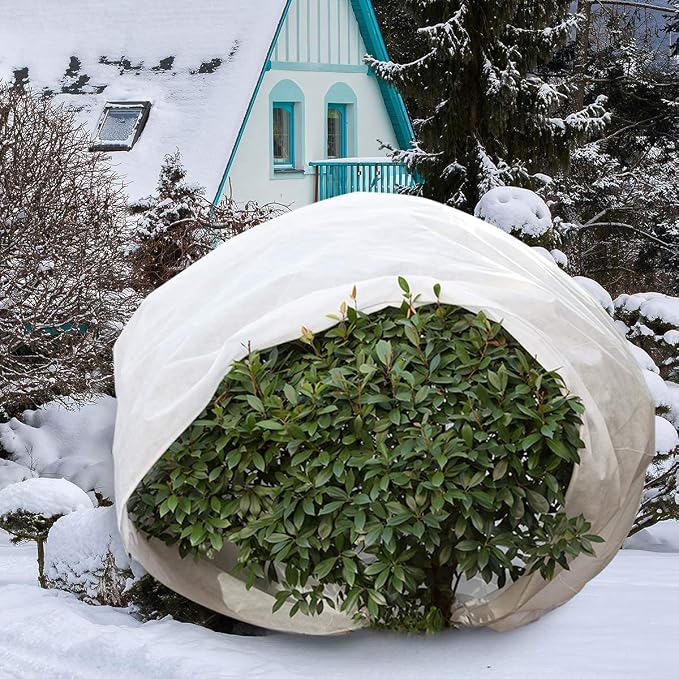 Agfabric Plant Covers Freeze Protection with Zipper 108"x108" 0.9oz Plant Frost Protection Covers Garden Plant Cover Drawstring Bags Winter Frost Pests Protection,White