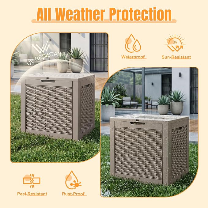 Outdoor Storage Box, 38 Gallon Waterproof Resin Patio Deck Box | UV Resistant Lockable Package Delivery Bin, Toy Cabinet, Shoe & Garden Tools Storage, Ottoman, Indoor/Outdoor