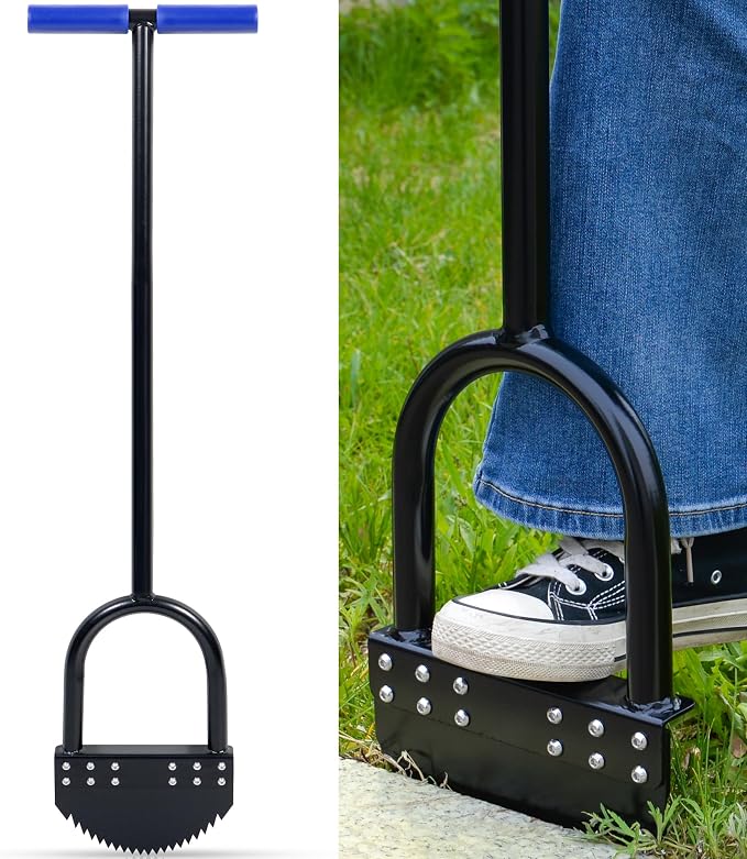 One-Piece 41in Manual Edger Lawn Tool with Spring Steel Blade | Manganese Steel Border Edger for Landscaping Rustproof Half Moon Edger with Rubber Handle for Garden Maintenance