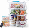 Deep Freezer Organizer Bins 4-Pack Black with Portable Heat Sealer & Reusable PEVA Bags, Heavy-Duty Stackable Chest Freezer Storage Baskets,15 x 7 x 6 in, White