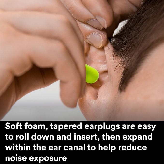 3M Ear Plugs, E-A-Rsoft Yellow Neons 315-1251, 200 Pair of Disposable Earplugs, Pairs Individually Wrapped, Slightly Longer, Uncorded, 33 NRR, Tapered Cylinder Shape, Slow Recovery Foam