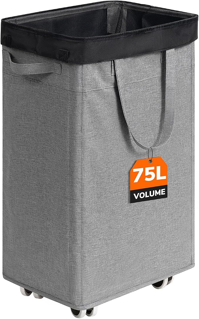 CHICVITA Laundry Basket with Wheels, 75L Slim Laundry Hamper with Removable Wash Bag for Bedroom, Clothes Hampers for College Dorm, Light Grey