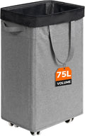 CHICVITA Laundry Basket with Wheels, 75L Slim Laundry Hamper with Removable Wash Bag for Bedroom, Clothes Hampers for College Dorm, Light Grey