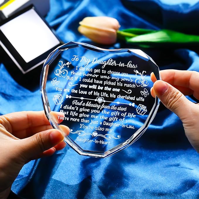 Arikyrist Mothers Day Daughter in Law Gifts Heart Crystal Keepsake with Colorful LED Light Base Daughter in Law Gifts from Mother in Law on Birthday Christmas Wedding Anniversary