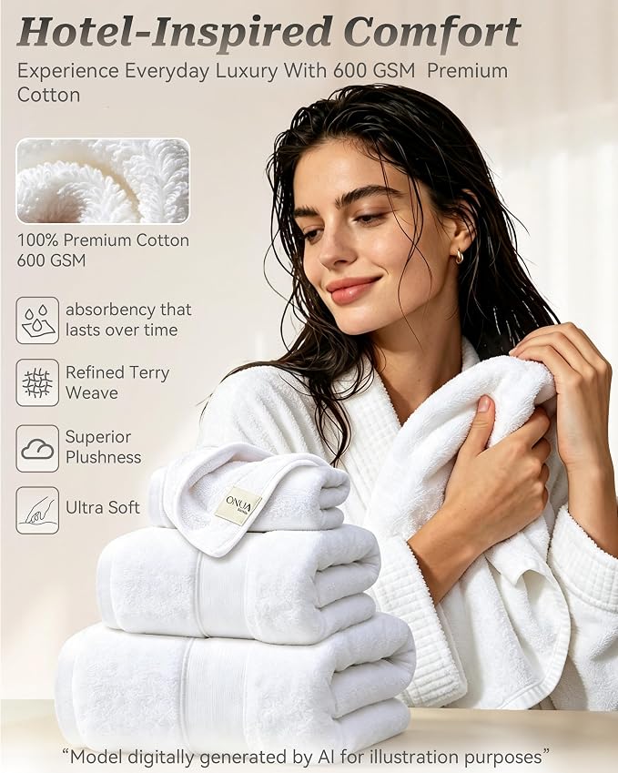 2 Packs Luxury Bath Towels Set, Ultra Soft Skin Bath Towel, Premium Hotel Bathroom Towels, Absorbent Quick Drying & Low Lint for Bathroom Spa Gym，UsePure White Set of 2