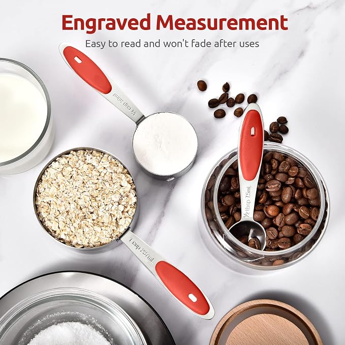 U-Taste 18/0 Stainless Steel Icing Spatula with PP Plastic Handle, and Upgraded Measuring Cups and Spoons Set of 10 with Reinforced Welded Handle (Red)