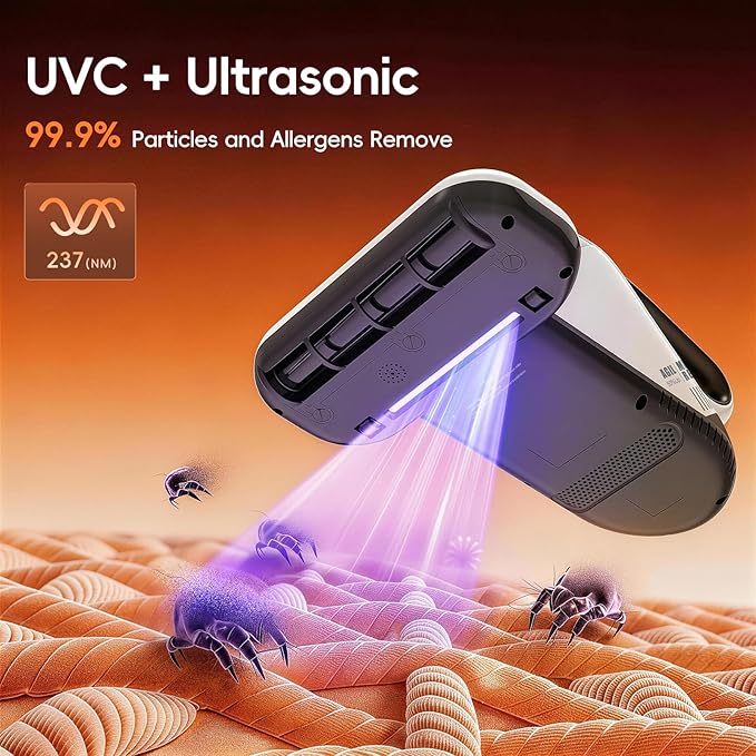TER Bed Vacuum Cleaner, Smart Dust Sensor, HEPA Filter, 16Kpa Strong Suction & 35000 RPM Tapping, 131°F Heat, 5-in-1 Deep Cleaning Mattress Vacuum Cleaner UV for Bed/Couch/Pet Hair (Corded)