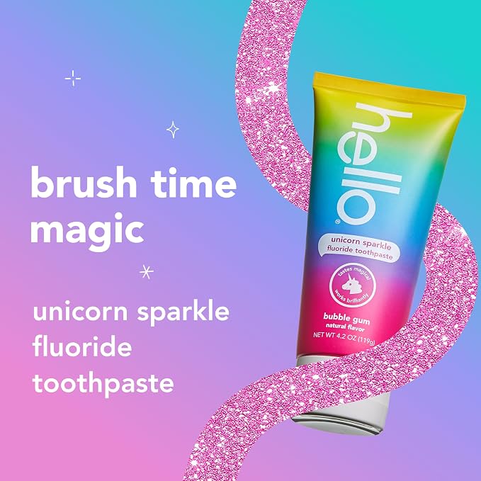 Hello Unicorn Sparkle Kids Toothpaste with Fluoride, Bubble Gum Toothpaste, 4.2 Oz Tube (Pack of 12)