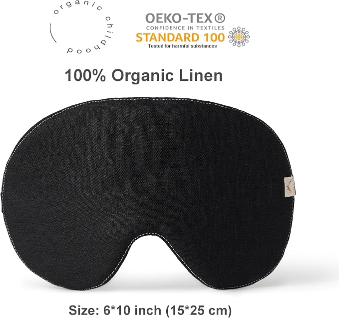 2-Pack Linen Eye Sleep Mask Oversized for Sleeping • Organic Oeko-TEX Standard • Blackout Eye Shade Cover • Adjustable Strap • Breathable Travel Meditation Essential •Gift idea Woman Man (Black+Pine)