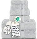 Chakir Turkish Linens 6 Piece Towels Set, 100% Cotton Luxury Turkish Towels for Bathroom, Soft Absorbent Bath Towel Set with 2 Bath Towels 2 Hand Towels 2 Washcloths, Silver Gray