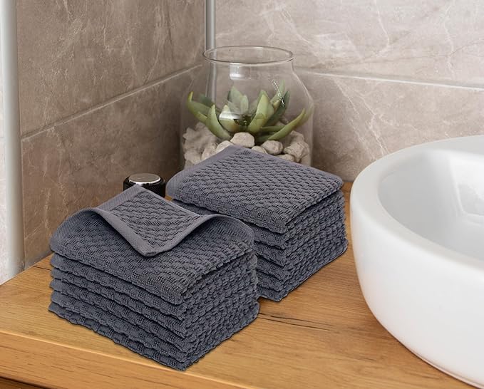 COTTON CRAFT Euro Spa Waffle Wash Cloth - Set of 12 Grey Washcloth | Luxury Face Towel Set - 100% Cotton - Soft Plush Absorbent Low Lint Quick Dry - Gym Shower Beach Bath Kitchen - 12x12 inches